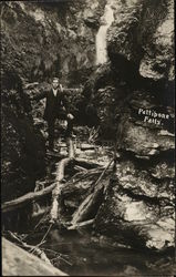 Man at Pettibone Falls Lanesboro, MA Postcard Postcard Postcard