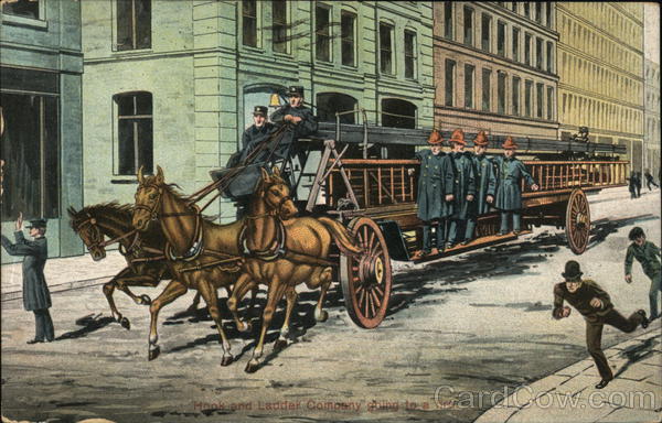 Hook and Ladder Company Going to a Fire Firemen