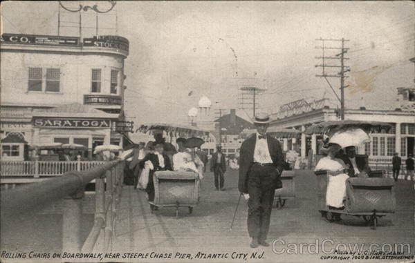 Rolling Chairs on Boardwalk, Near Steeple Chase Pier Atlantic City New Jersey
