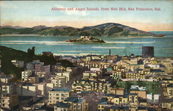Alcatraz and Angel Islands from Nob Hill San Francisco California