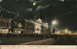 Boulevard and Nautical Garden at Night Revere Beach, MA Postcard Postcard Postcard