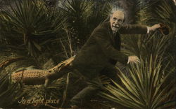 In a Tight Place - Man With Alligator Biting His Behind In a Tight Place - Man With Alligator Biting His Behind