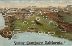 Map of Sunny Southern California Postcard