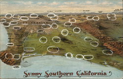 Map of Sunny Southern California Maps Postcard Postcard Postcard