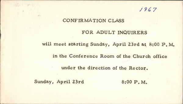 Confirmation Class for Adult Inquirers, St. Paul's Episcopal Church Willimantic Connecticut