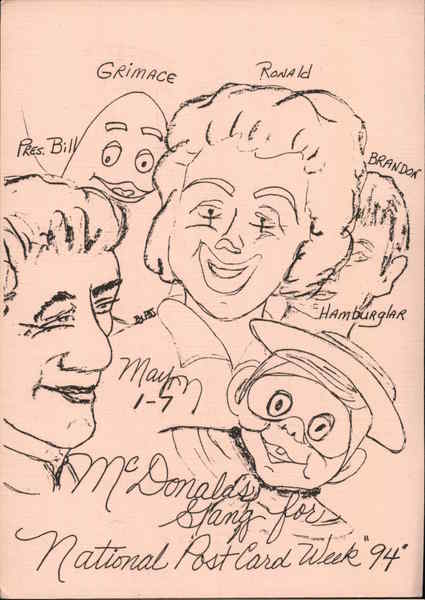 Drawing of McDonald's Characters: National Post Card Week 1994 Merrillville Indiana