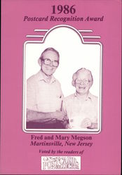 1986 Postcard Recognition Award: Fred and Mary Megson Martinsville, NJ Post Card Clubs & Collecting Postcard Postcard Postcard