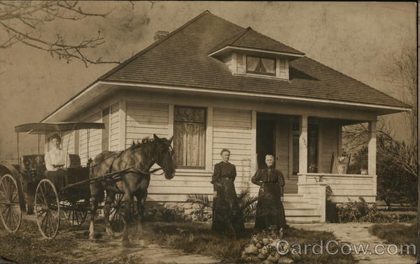 Mrs. Kean, Grandma & Aunt Bertha In Front of House
