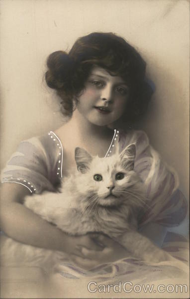 Portrait of Girl With Cat - Clarinda Lawn Mower Company