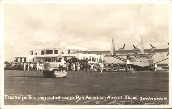 Tractor Pulling Ship Out of Water, Pan American Airport Miami Florida