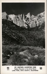 Mt. Whitney, Elevation 14496, Highest Mountain in the United States Lone Pine, CA Postcard Postcard Postcard