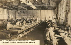 Engraving and Burnishing Dept., C. G. Conn's Band Instrument Factory Elkhart, IN Postcard Postcard Postcard