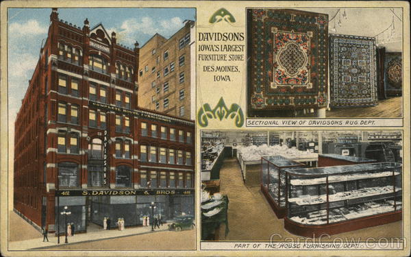 S Davidson Bros Furniture Store Des Moines Ia Postcard