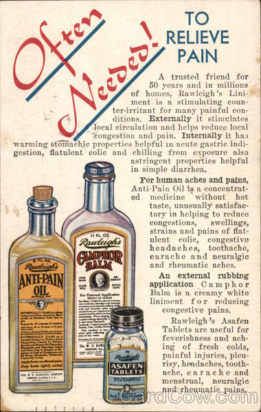 Rawleigh's Liniment, A Man's Medicine Advertising Postcard