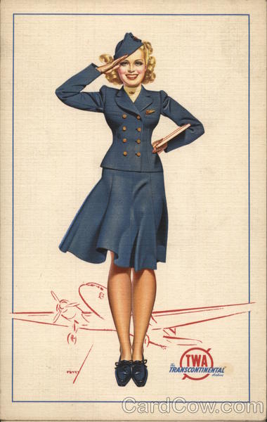TWA Transcontinental Stewardess - At Your Command Airline Advertising