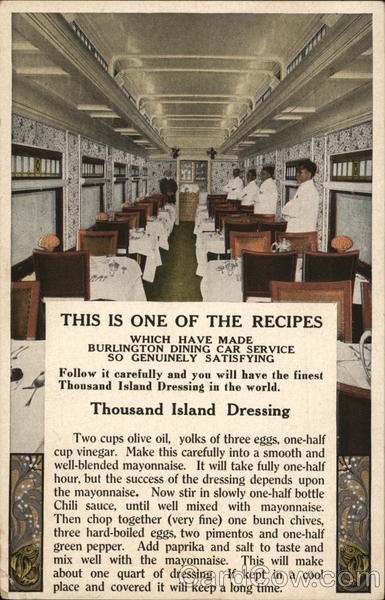 Burlington Dining Car Service - Recipe, Thousand Island Dressing