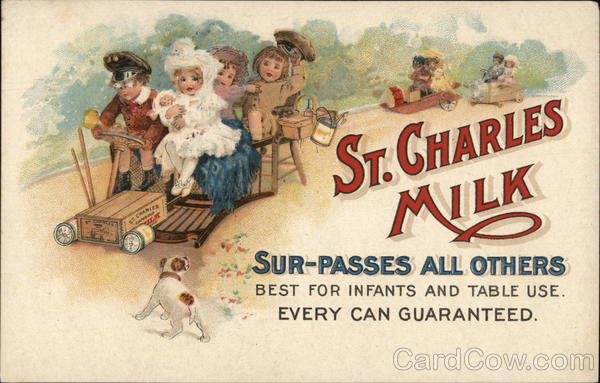 Children On Carts Deliver St. Charles Milk Advertising
