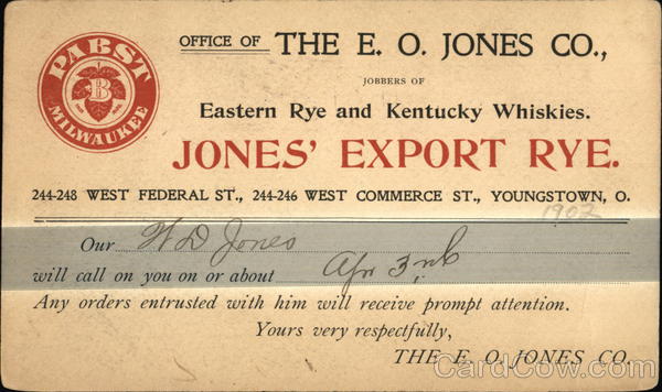 The E. O. Jones Co. - Jones' Export Rye Pabst Youngstown Ohio