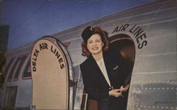 Delta Air Lines - "Welcome Aboard" Stewardess Airline Advertising Postcard Postcard Postcard