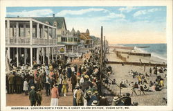 Boardwalk Looking North from No.8 Coast Guard Station Ocean City, MD Postcard Postcard Postcard