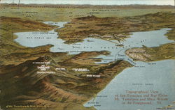 Topographical Map of San Francisco Bay Area California Postcard Postcard Postcard