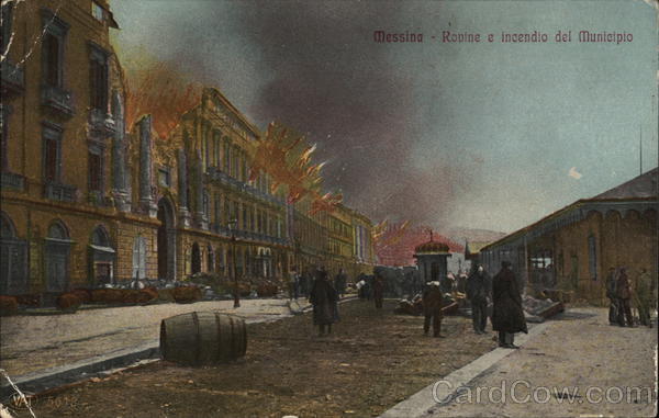 Messina - Rovine e incendio del Municipio Italy