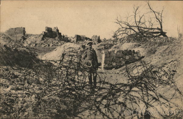 German Soldier posing in front of the ruins. France