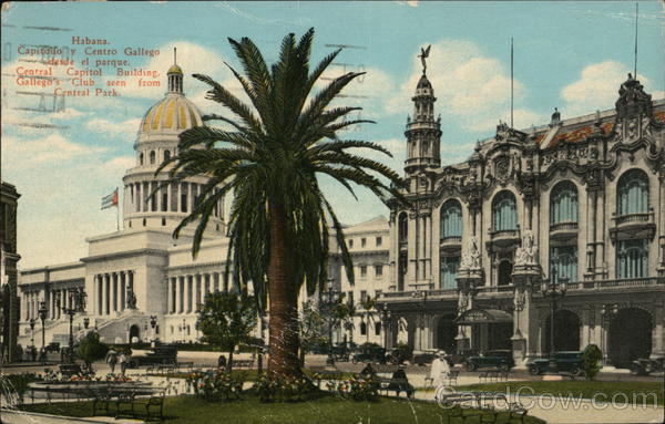 Central Capitol Building and Gallego's Club seen from Central Park Havana Cuba