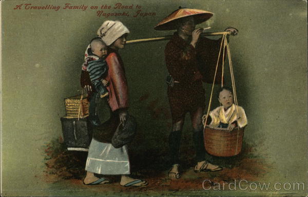 A Travelling Family on the road to Nagashaki, Japan