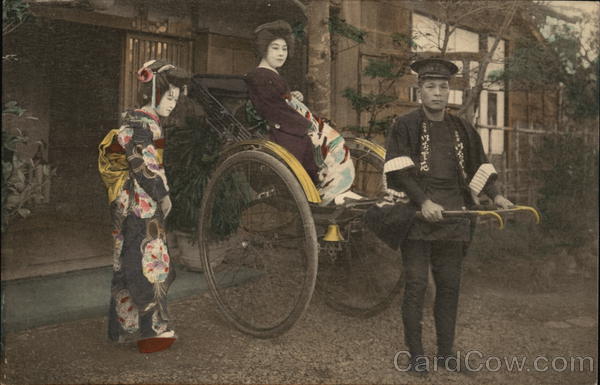 Off to a Teahouse in a Jinrickisha Rickshaw Japan
