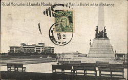 Rizal Monument, Luneta and Manila Hotel Postcard