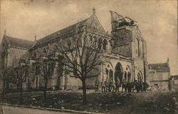 Soldiers posing outside the Church. Witry-lès-Reims, France World War I Postcard Postcard