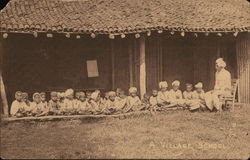Group of kids sitting outside the house. Group of kids sitting outside the house.