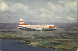 Hawaiian Airlines Convair 340 Over Port Allen Postcard