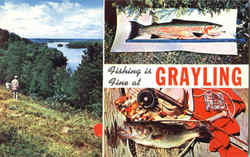 Fishing Is Fine At Grayling Michigan Postcard Postcard