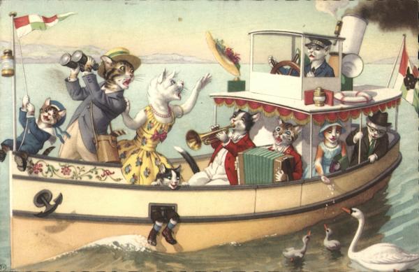 Dressed Cat Family on Boat Ride Dressed Animals