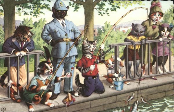 Dressed Cats Fishing Dressed Animals