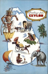 Pictorial Map of Ceylon Sri Lanka Maps Postcard Postcard Postcard