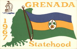 Grenada Flag & Statehood 1967 Caribbean Islands Postcard Postcard Postcard
