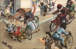 Cats Causing Accidents on Bikes Dressed Animals Postcard Postcard Postcard
