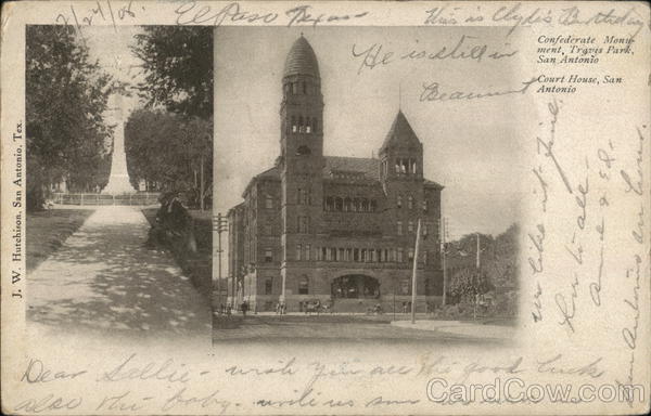 2 Photos: Confederate Monument, Travis Park and Court House San Antonio Texas