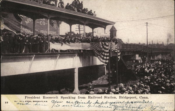 President Roosevelt Speaking from Railroad Station Bridgeport Connecticut