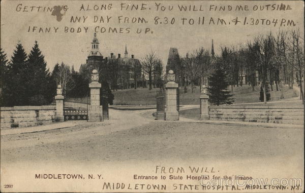 Entrance to State Hospital for the Insane Middletown New York