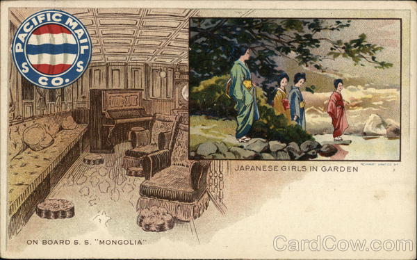 Japanese Girls in Garden Pacific Mail Co. Boats, Ships
