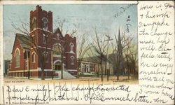 First M.E. Church, Carnegie Library Postcard