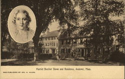 Harriet Beecher Stowe (Inset) and Residence Andover, MA Postcard Postcard Postcard