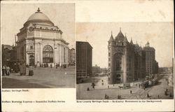 Buffalo Savings Bank & Erie County Savings Bank, McKinley Monument in Background Postcard