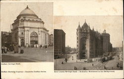 Buffalo Savings Bank & Erie County Savings Bank, McKinley Monument in Background New York Postcard Postcard Postcard