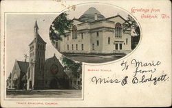 Greetings from Oshkosh, Wis. - Trinity Episcopal Church & Baptist Temple Postcard
