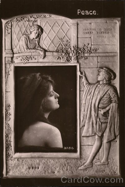 Young Woman Photo Inset Beneath Woman on Balcony Listening to Man